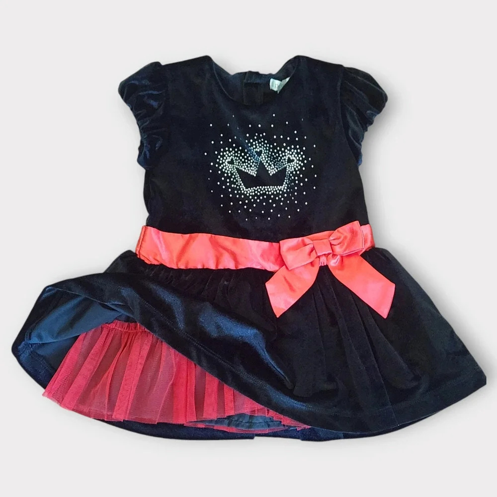 Petit Lem Girls A-line Dress 12 Months Black Velvet Tulle Red Bow Christmas